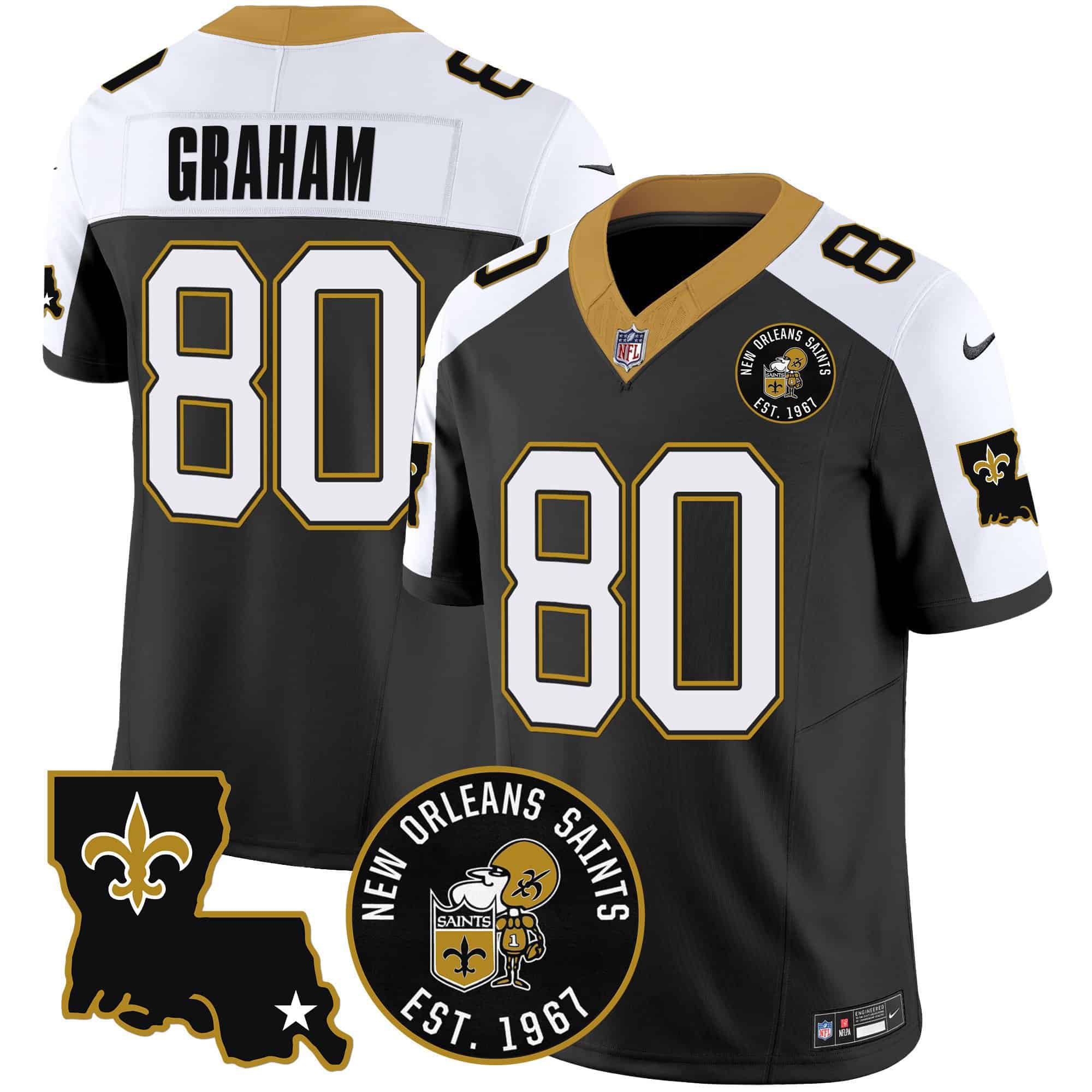 Men New Orleans Saints 80 Graham Black 2024 Nike 1967 Patch Vapor Limited NFL Jersey